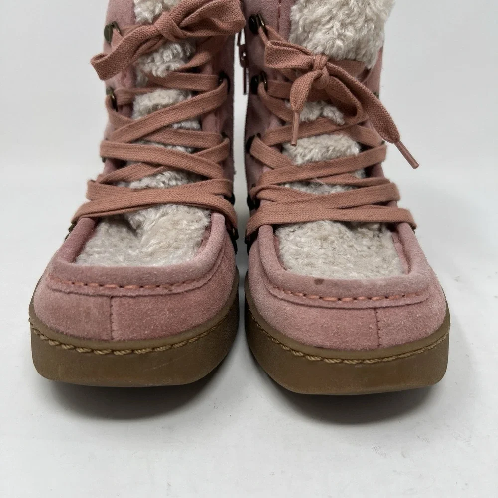 Zodiac Women's 7 Pierson Suede Ankle Lace Up Boots Pink Leather Platform Snow
